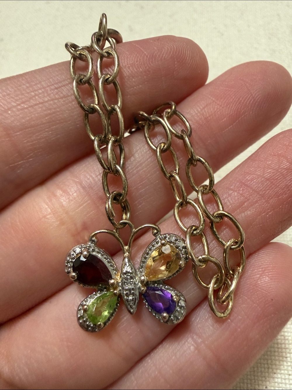 Lovely Sterling Silver 925 Multi-Stone Butterfly Pendant bracelet 7.25’ in